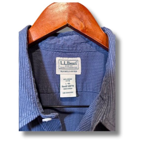 LL Bean Men Organic Cotton Slight Fitted Short Sleeve Shirt Size L Seersucker - Picture 6 of 8